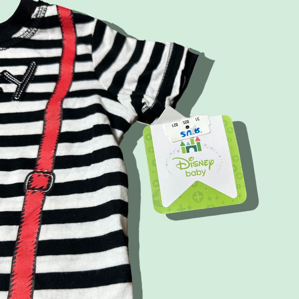 NWT Toys R Us Disney Baby Mickey Mouse Black And White Stripe Suspender S/S Tee - Picture 4 of 5